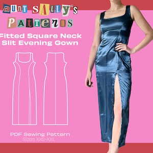Fitted Slit Floor Length Dress // Digital PDF Sewing Pattern // Women&#39;s Dress Pattern // Sizes XXS-XXL // Instant Download // Trendy 2025