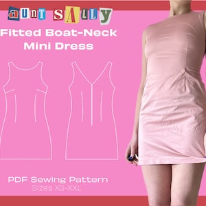 Fitted Boat Neck Mini Dress Digital PDF Sewing Pattern // Women&#39;s Dress Pattern // Sizes XS-2XL // Instant Download // Trendy 2025