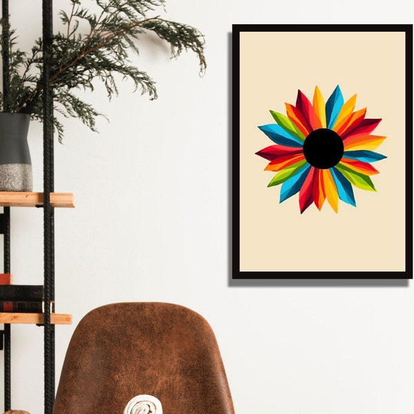 Colorful sunflower illustration Bright flower wall art Vibrant printable digital home decor wall art  minimalist colorful flower