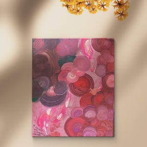 Burgundy Bliss Originalgemälde inspiriert von Borschtsch - Abstrakte kreisförmige Pinselstrich-Kunst, trendige burgundfarbene Leinwand-Wanddekoration