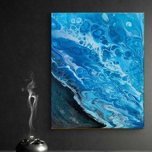 Peinture originale Blues ukrainien dans un art fluide abstrait acrylique Unique pour peinture rectangulaire, tenture murale sur toile