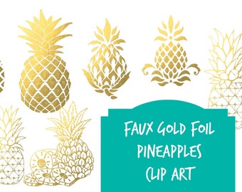 Gold pineapples digital clip art, wedding clip art,  Instant download Pineapples metallic gold pineapple clipart