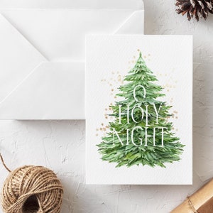 O heilige Nacht Weihnachten druckbare Karte - Sofortiger Download - 13x7 druckbare Weihnachtskarte - Aquarell Weihnachtsbaum - 16x20 Poster Datei