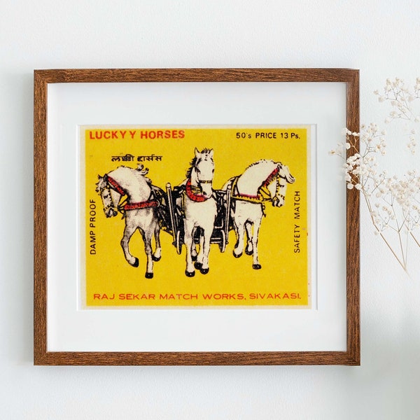 Vintage "Lucky Y Horses' Matchbox graphic art | Vintage Matchbook Label Print | Antique Matchbox Art