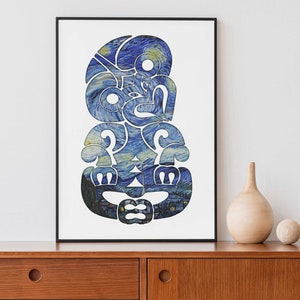 Tiki art | van Gogh 'Starry Night' tiki | New Zealand Maori art print | vintage painting | Printable wall art