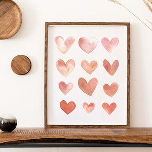 VALENTINE terracotta neutral watercolor hearts Printable art  with bonus 5x7 card