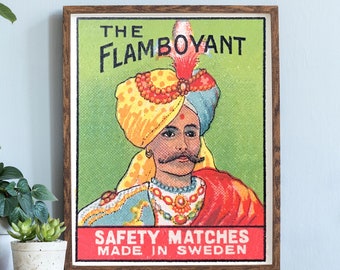 Vintage "The Flamboyant' brand Matchbox graphic art | Vintage Matchbook Label Print | Antique Matchbox Art