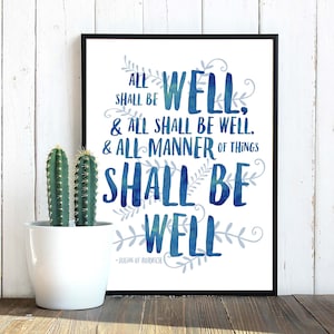 Julian of Norwich Quote Print: Blue Watercolor Art (Digital Download)