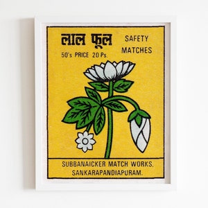 Vintage Flower Matchbox graphic art | Made in India | Vintage Matchbook Label Print | Antique Indian Matchbox Art