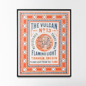Vintage &#39;The Vulcan&#39; Matchbox Label Art Print (Digital Download)