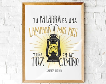 Salmos 119:105 Lámpara es a mis pies tu palabra, y luz para mi camino. Hand lettering, Printable wall art print INSTANT DOWNLOAD