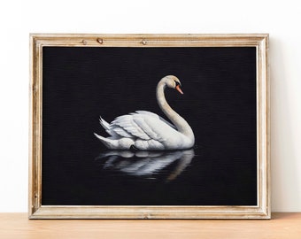 Vintage Swan painting | Antique painting | Vintage Kitchen Decor | Animal art print | Vintage European art