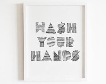 Wash your hands | Bathroom Printable art | kitchen hygiene | Printable wall art | kids children's Bathroom Sign | Bathroom Rules