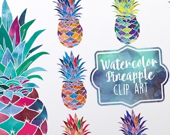 Pineapple Digital clip art Watercolor pineapples Set of 8 pineapple clip art illustration Watercolor clip art rainbow digital clipart paint