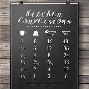 Kitchen conversions conversion chart Printable kitchen measurements Printable kitchen art modern farmhouse aspiring chef cooking  art