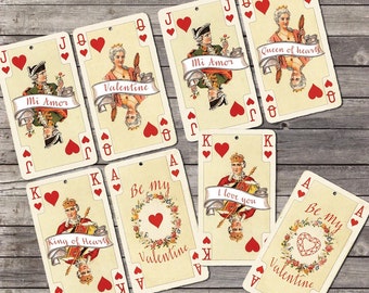 Vintage Valentine Playing Card Tags: Queen of Hearts Printable (Digital Download)