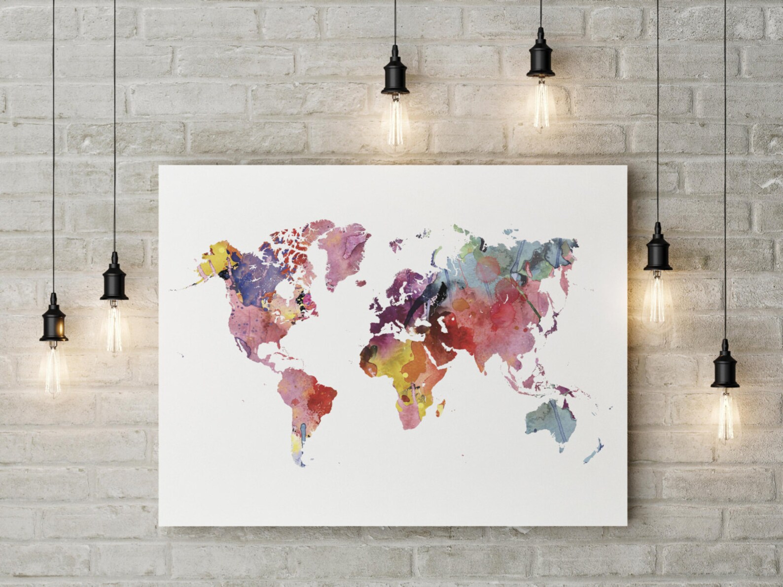 Rainbow Watercolor World Map Print Printable Wall Art - Etsy