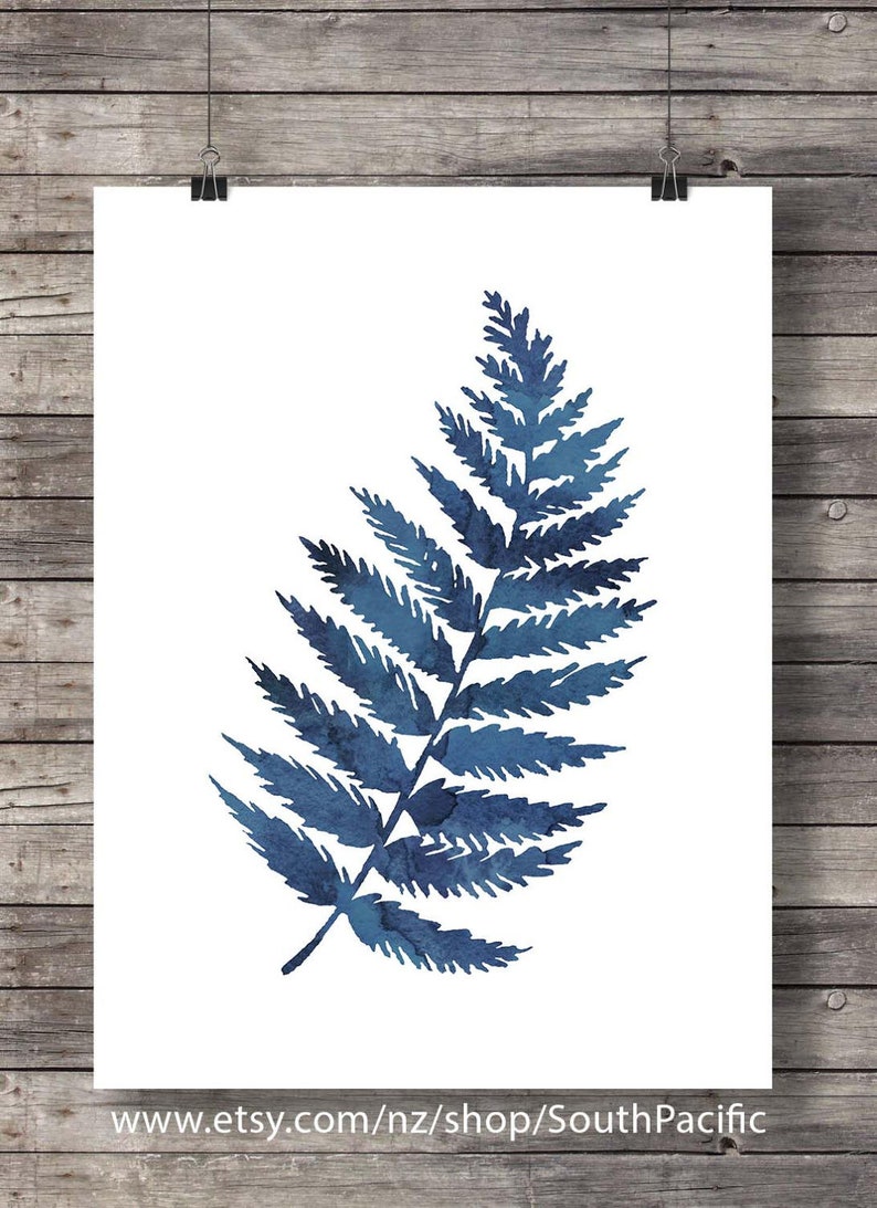 Fern Prints Printable Art Set of 4 Watercolor Ink Blue Indigo - Etsy