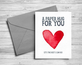 5x7 Printable card | Send a hug | Watercolor heart | Social distancing greeting card