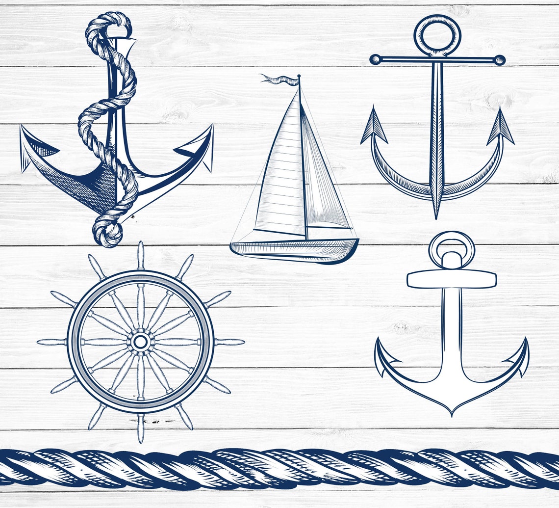 Nautical clip art ships anchors compass Instant download | Etsy