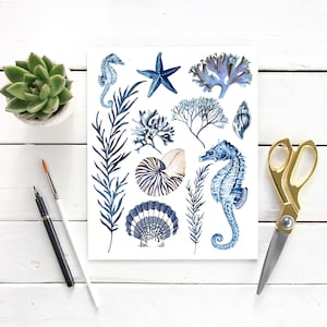 Sea Life Printable Art Wall Decor Art Print Blue Watercolor Ink Hand ...