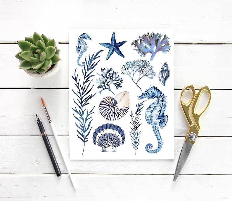 Sea Life Printable Art Wall Decor Art Print Blue Watercolor - Etsy