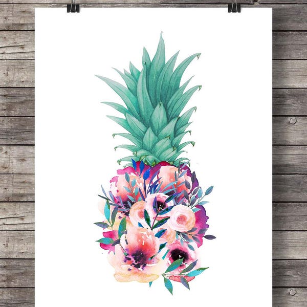 Ananas druckbare Kunst | tropisches Dekor | Ananas Kunstdruck | Luxe Wandkunst | Florale Ananas