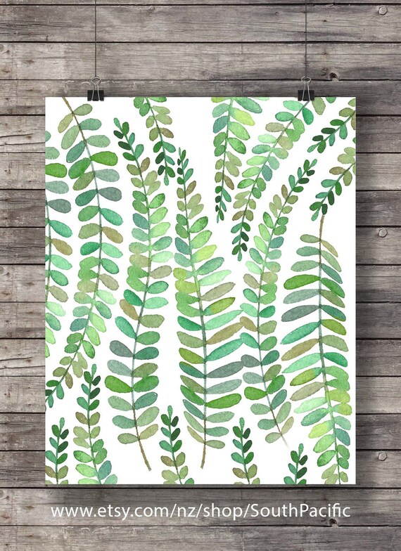 Green Watercolor Fern Print Printable Art Painting Fern Leaf | Etsy