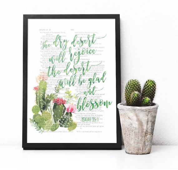 Cactus Flower Scripture Print: Isaiah 35v1 Watercolor Art (Digital Download)