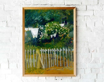 Laundry decor Painting | Vintage art Print | Moody Antique Art | Garden oil painting