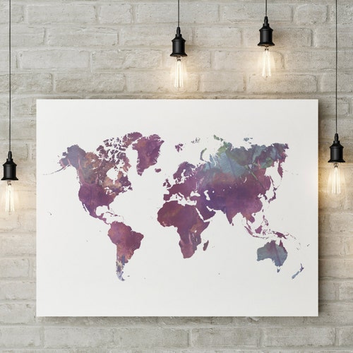 Watercolor World Map Printable Art Wanderlust Décor World - Etsy