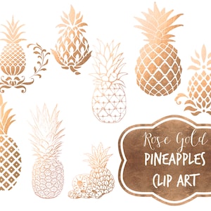 Images clipart ananas or rose : images numériques métalliques (téléchargement instantané)