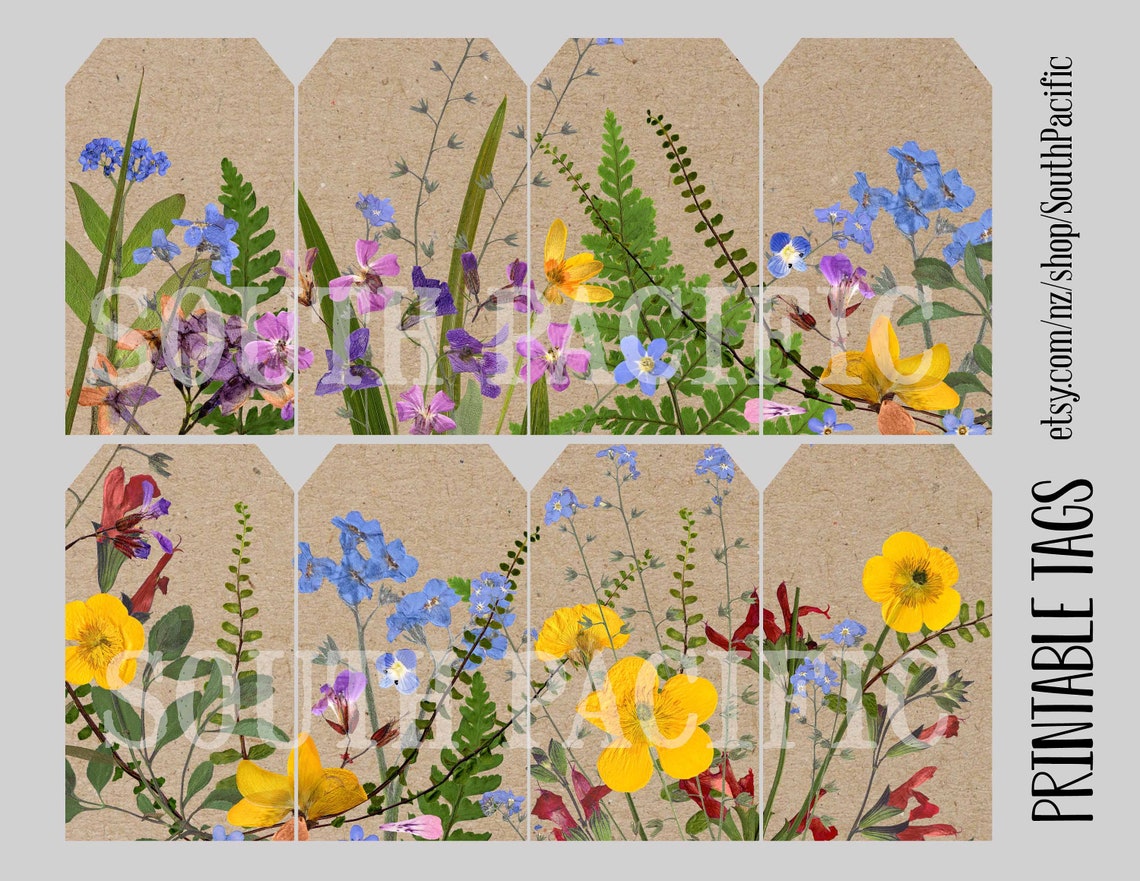 Real Pressed Flower Printable Tags Kraft Background - Etsy