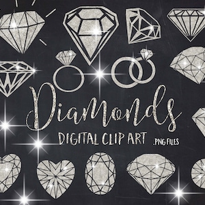 Sparkles Digital clip art Big diamond clipart pack Silver sparkly diamond crystal gems clip art engagement wedding clip art  sparkle .pngs