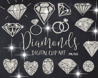 Sparkles Digital clip art Big diamond clipart pack Silver sparkly diamond crystal gems clip art engagement wedding clip art  sparkle .pngs