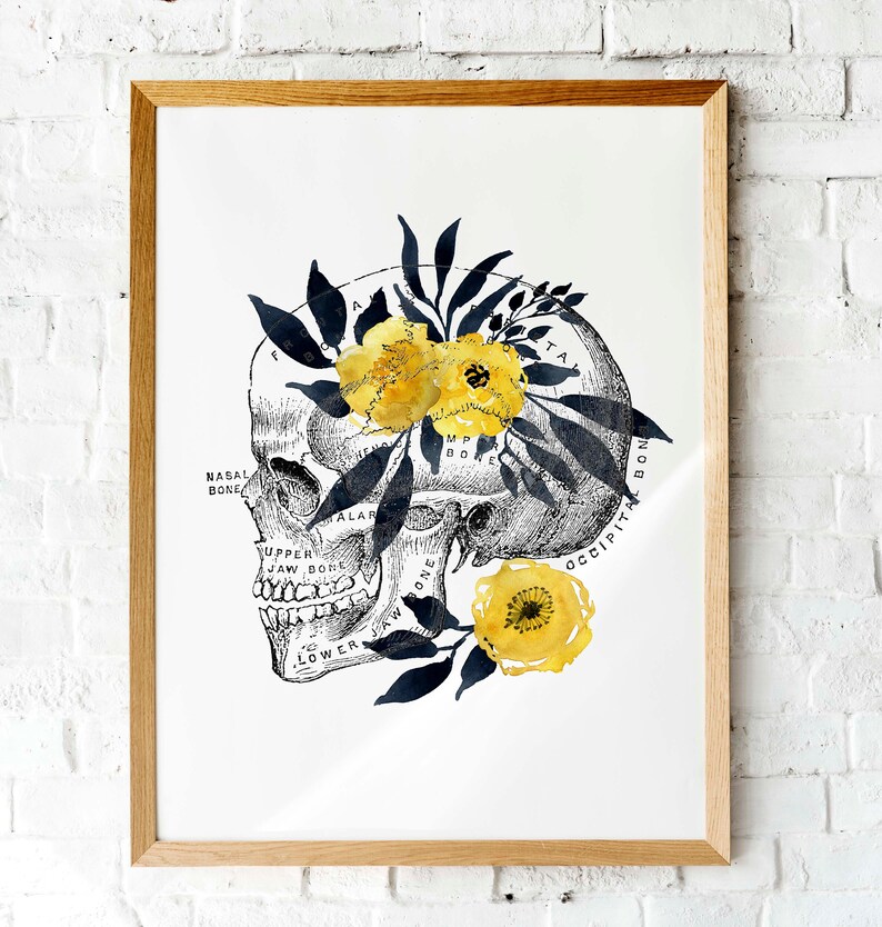 Skull Printable Art Watercolor Flower Floral Anatomy Skull - Etsy