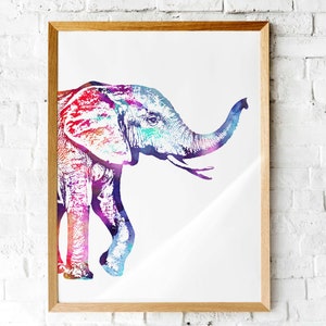 Watercolor Rainbow Elephant - Three colors included -  Printable wall art   Instant download