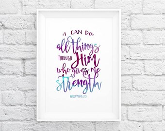 Bible journaling | Printable Phil 4v13 | I can do all things | rainbow watercolor