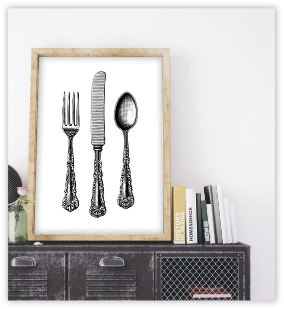 Vintage Silverware Art Print Home Decor Wall Art Poster K