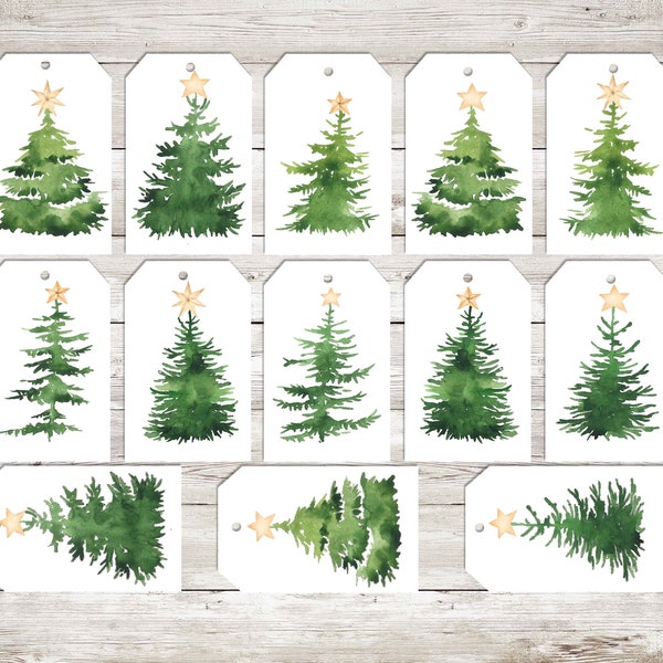 Watercolor holiday tags |  Christmas tree Printable GIFT TAGS | diy holiday art