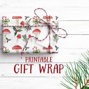 Carta da regalo natalizia Woodland – Carta da regalo stampabile con acquerello, funghi, bastoncini di zucchero e rami di pino