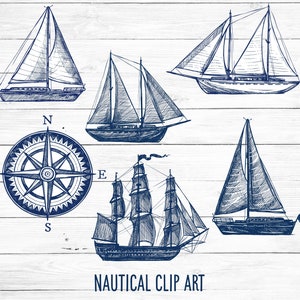 Nautical clip art - ships, anchors, compass Instant download clip art PNG