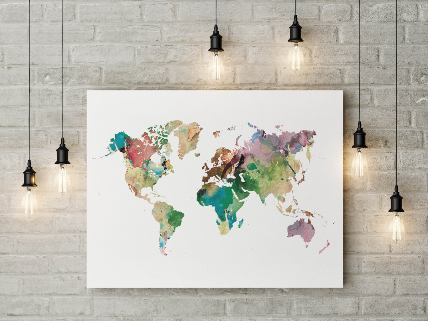 Rainbow Watercolor World Map Print, Wanderlust Wall Art (digital ...