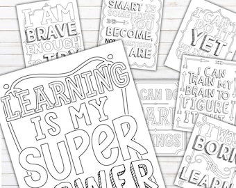 20 Growth mindset coloring pages,  PRINTABLE mindset resources, teacher printables, mindset coloring