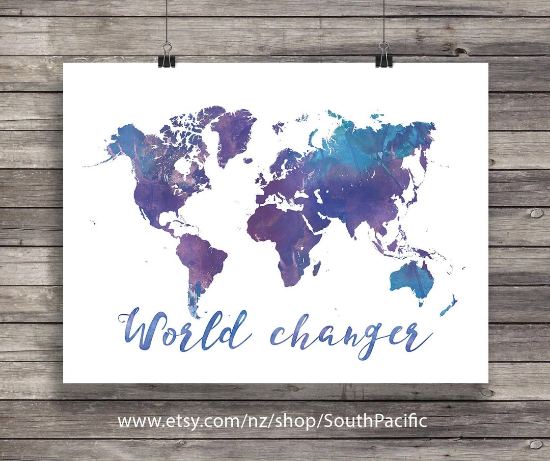 Watercolor World Map World Changer World Travel Art - Etsy