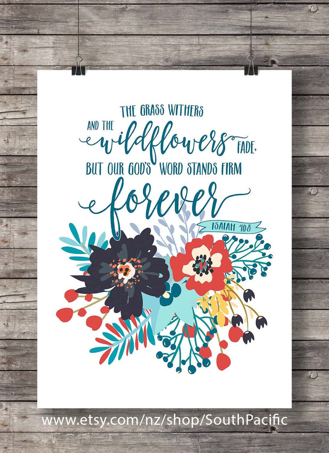 Bible verse Isaiah 408 The wildflowers fade but our Gods Etsy