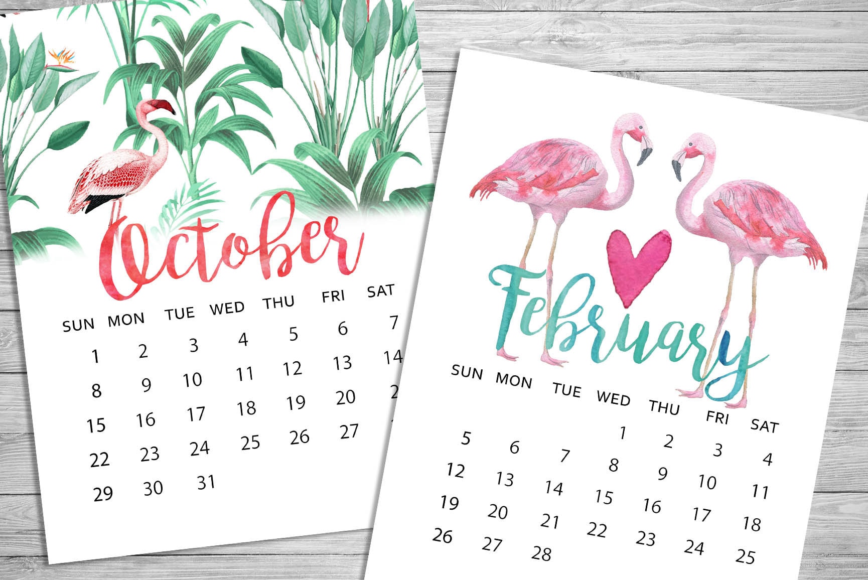 2019 Calendar Printable Pink pastel Flamingo 8.5x11 ...