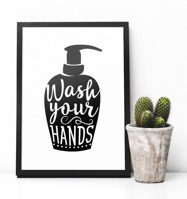 Wash your hands Bathroom Printable art kitchen hygiene Printable wall art kids childrens Bathroom Sign Bathroom Art Bathroom Rules image 1