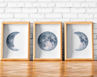 Moon Phases Art Print Set: Galaxy Astronomy Wall Decor (Digital Download)