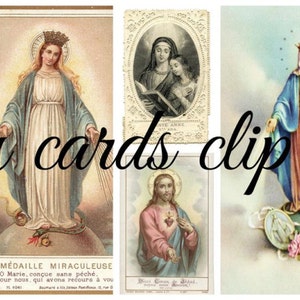 Cartes saintes, clipart, 16 images, éphémères, art altéré, collage, cartes saintes vintage, religieux, catholique, Marie, cartes de prière vintage,